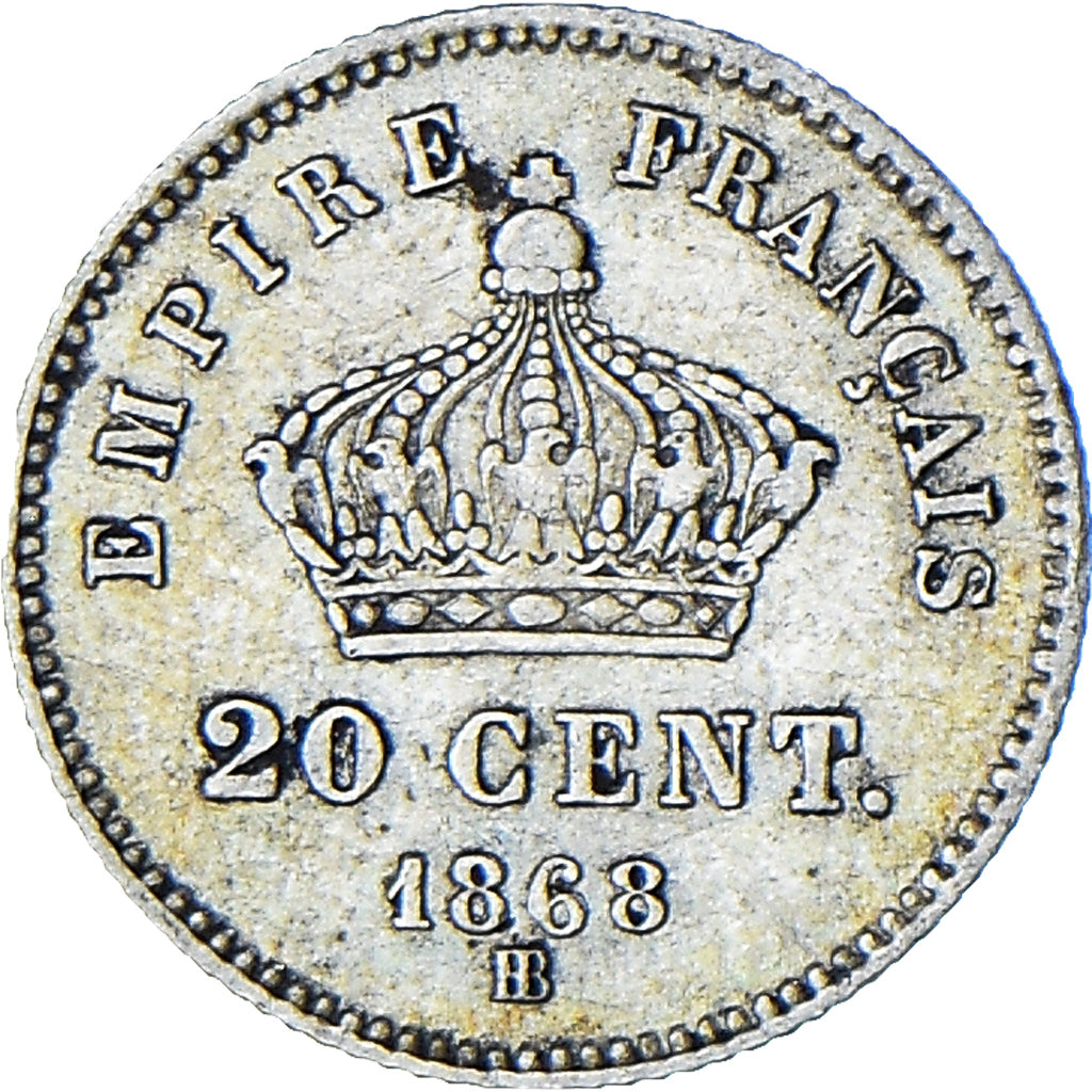 Coin, France, Napoleon III, 20 Centimes, 1868, Strasbourg, EF(40-45), Silver