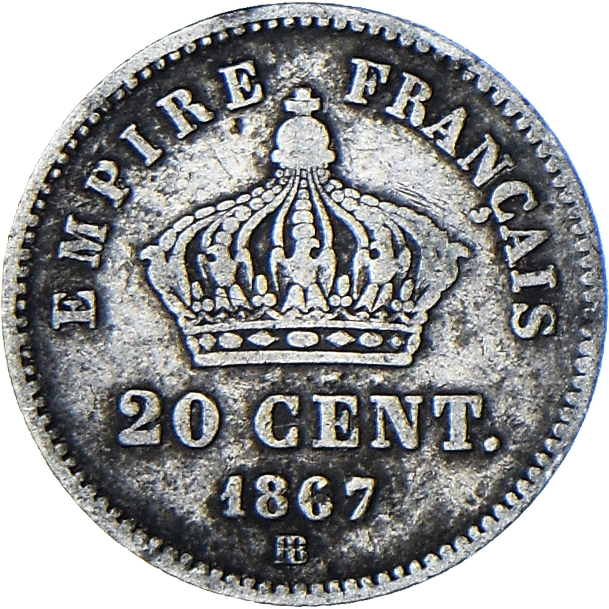 Munten, Frankrijk, Napoleon III, 20 Centimes, 1867, Strasbourg, FR, Zilver