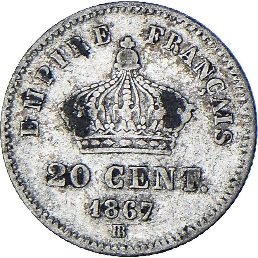 Coin, France, Napoleon III, 20 Centimes, 1867, Strasbourg, VF(20-25), Silver