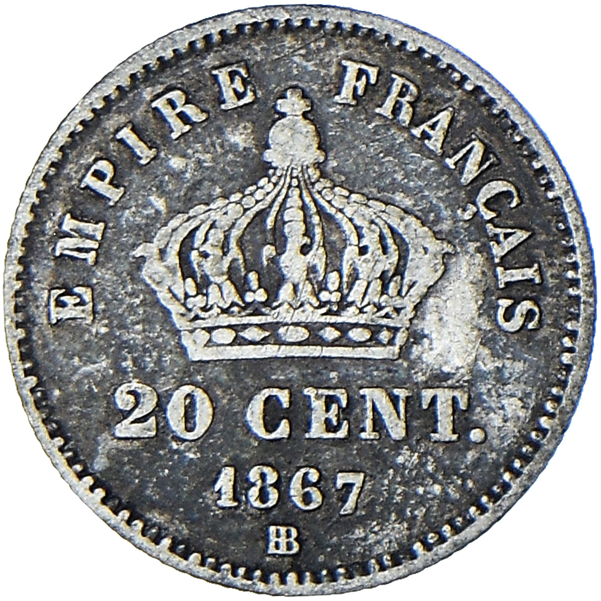 Coin, France, Napoleon III, 20 Centimes, 1867, Strasbourg, VF(30-35), Silver