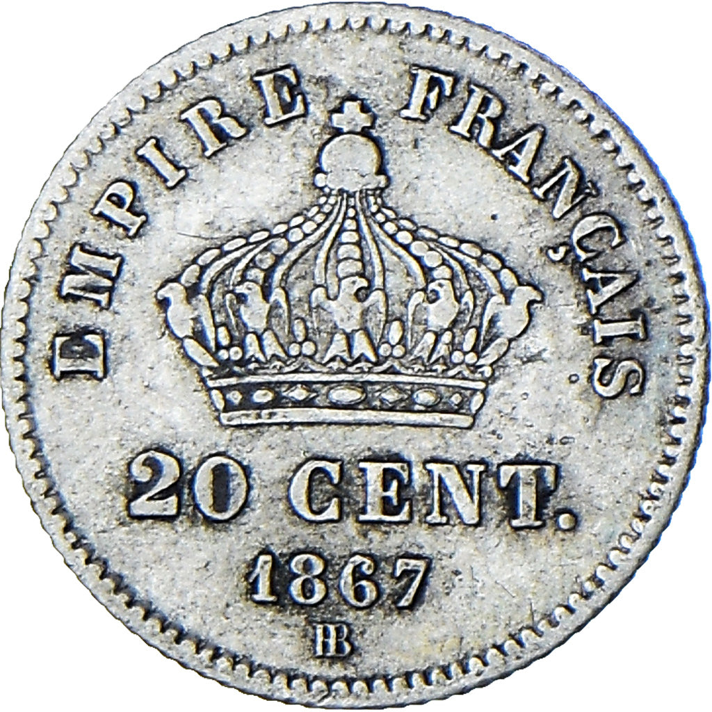 Monnaie, France, Napoleon III, 20 Centimes, 1867, Strasbourg, TB+, Argent