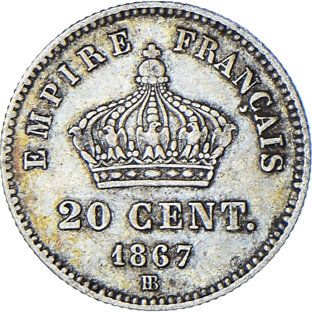 Coin, France, Napoleon III, 20 Centimes, 1867, Strasbourg, EF(40-45), Silver