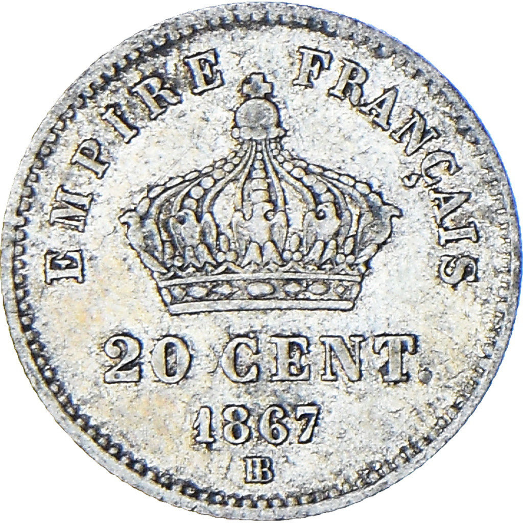 Coin, France, Napoleon III, 20 Centimes, 1867, Strasbourg, EF(40-45), Silver