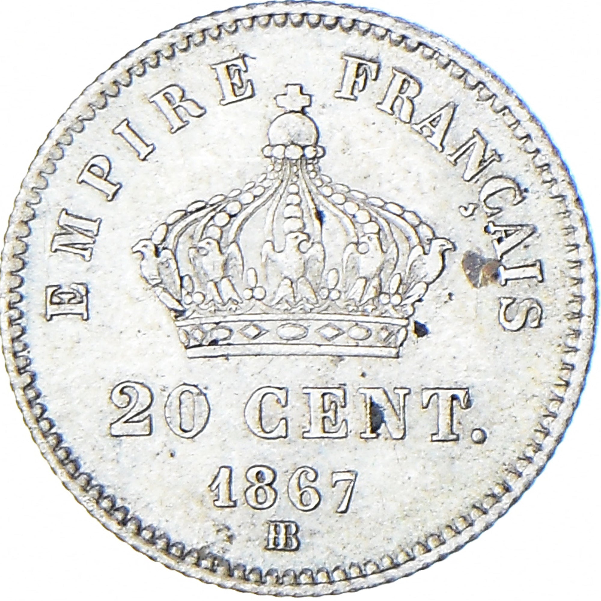 Coin, France, Napoleon III, 20 Centimes, 1867, Strasbourg, AU(50-53), Silver