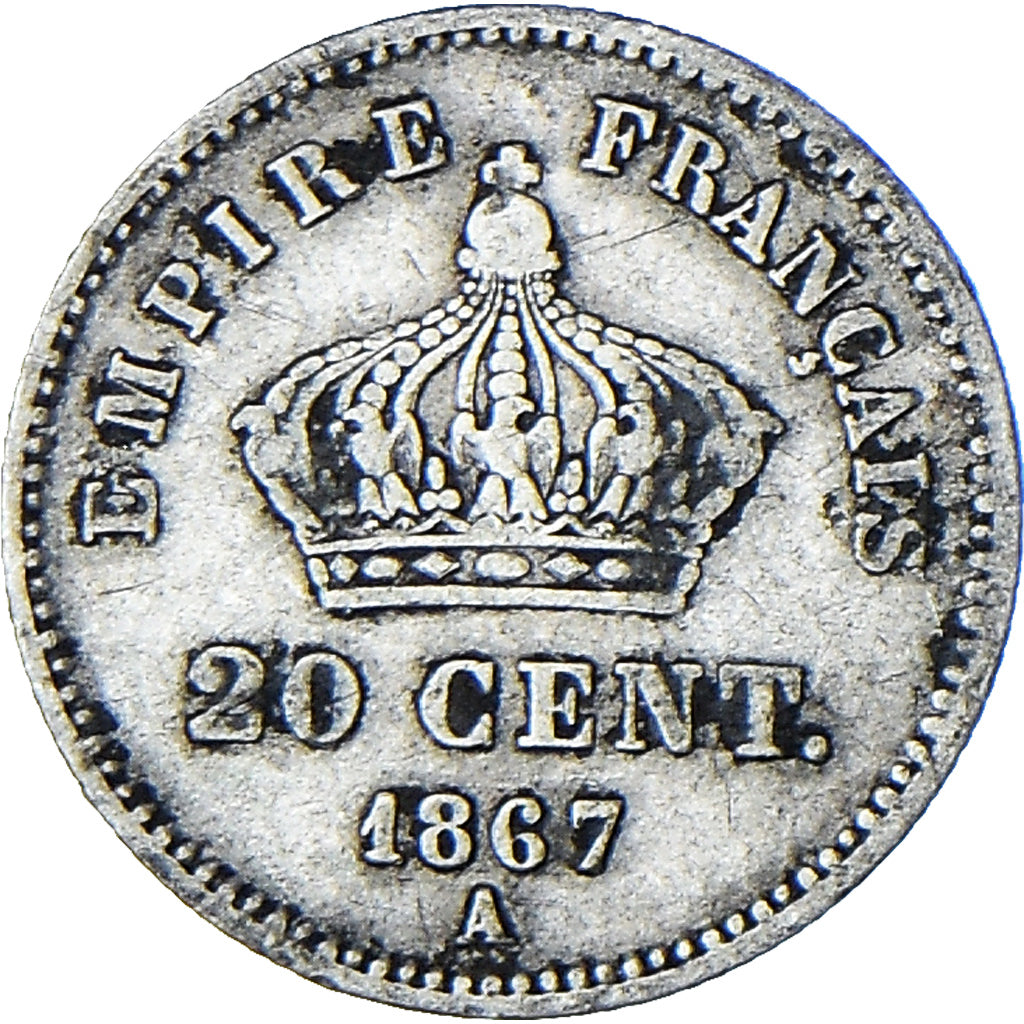 Moneta, Francia, Napoleon III, 20 Centimes, 1867, Paris, MB+, Argento, KM:808.1
