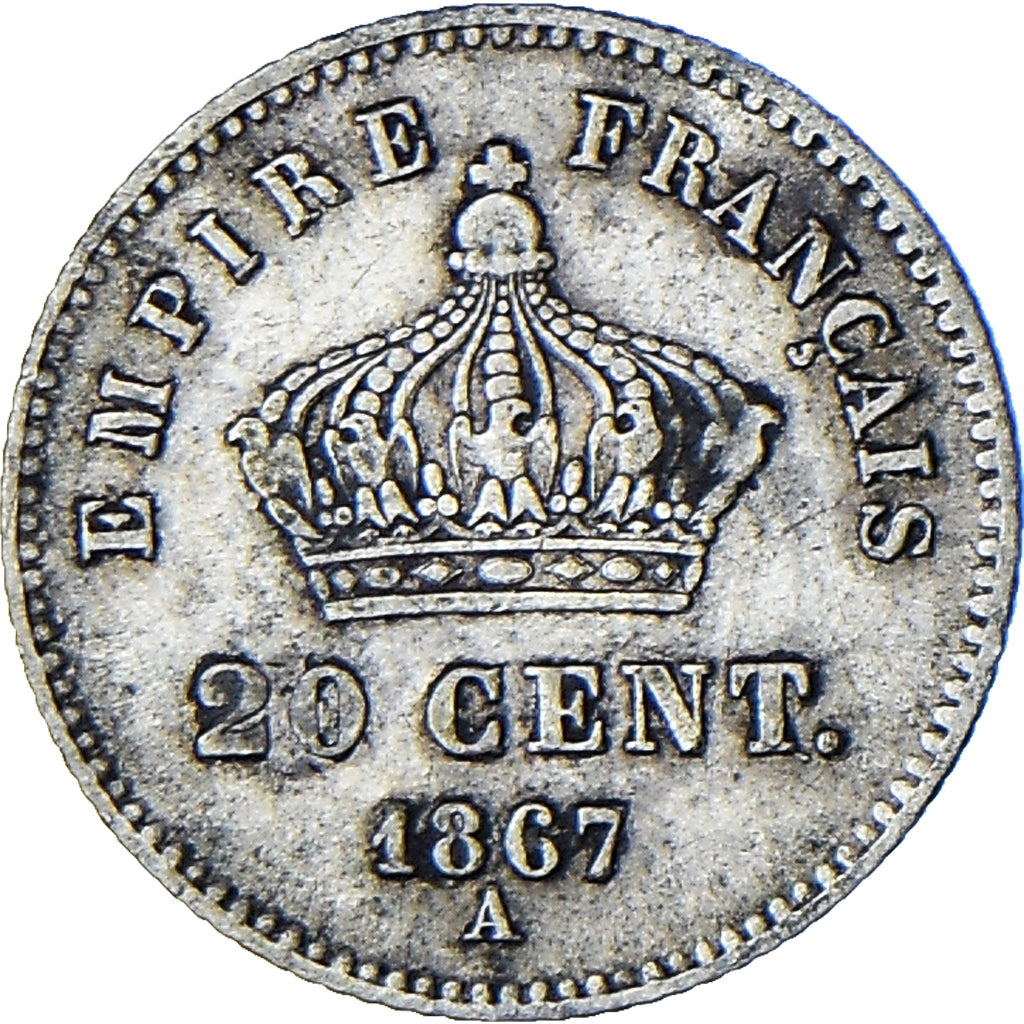 Coin, France, Napoleon III, 20 Centimes, 1867, Paris, VF(30-35), Silver