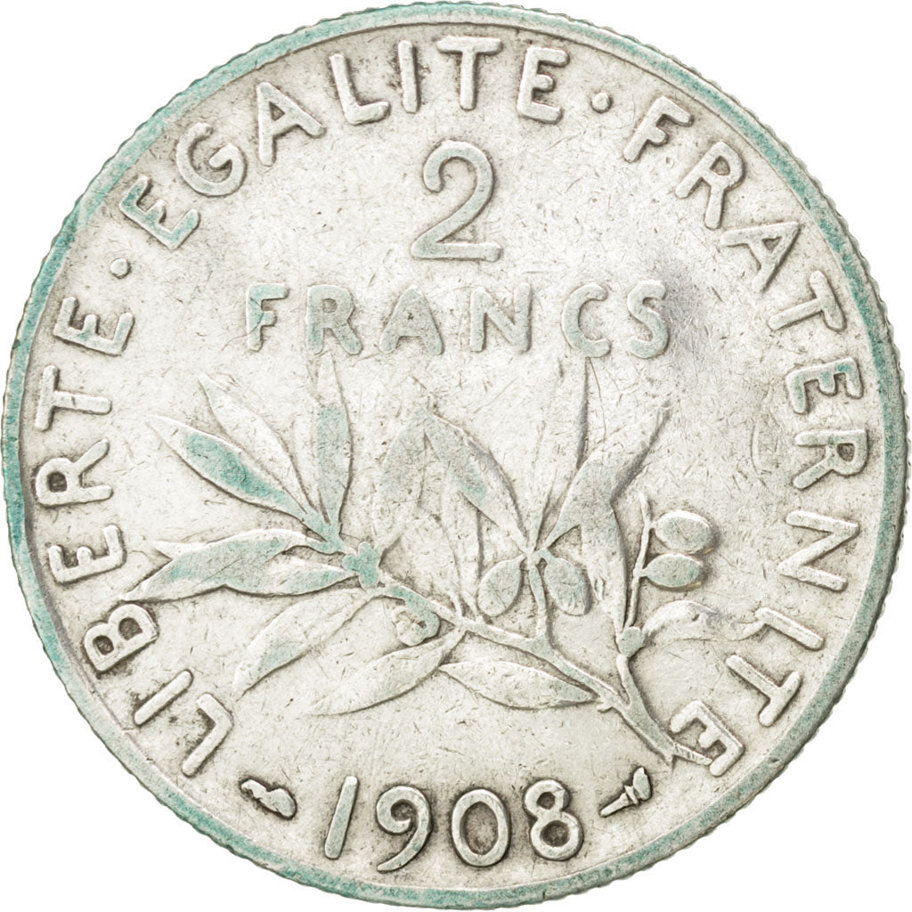 Monnaie, France, Semeuse, 2 Francs, 1908, TTB, Argent, KM:845.1, Gadoury:532