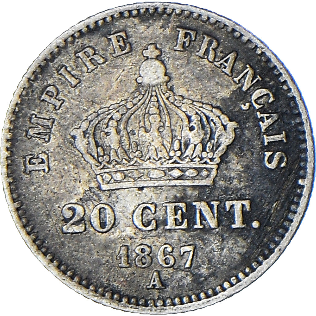 Moneta, Francia, Napoleon III, 20 Centimes, 1867, Paris, BB, Argento, KM:808.1