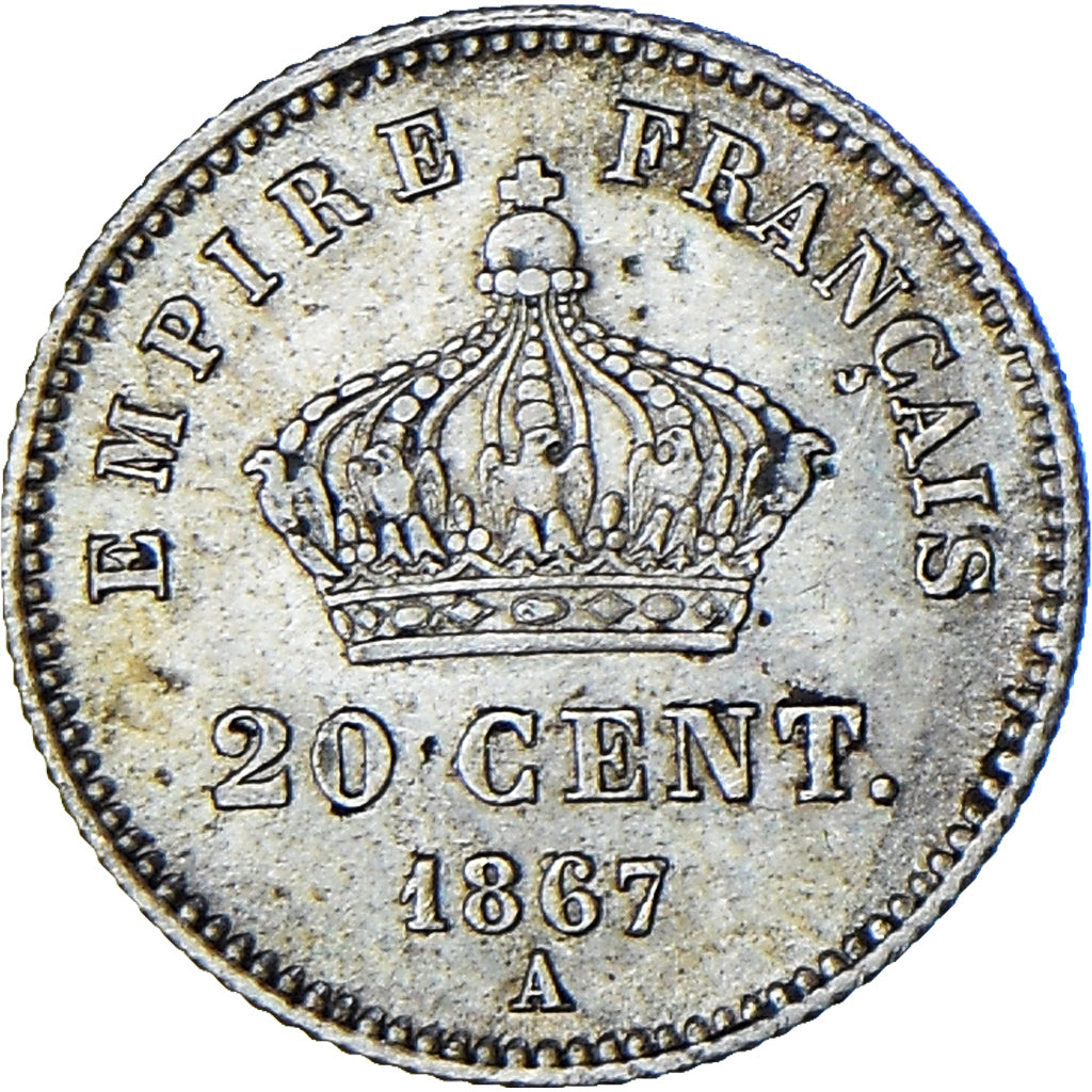 Coin, France, Napoleon III, 20 Centimes, 1867, Paris, AU(55-58), Silver