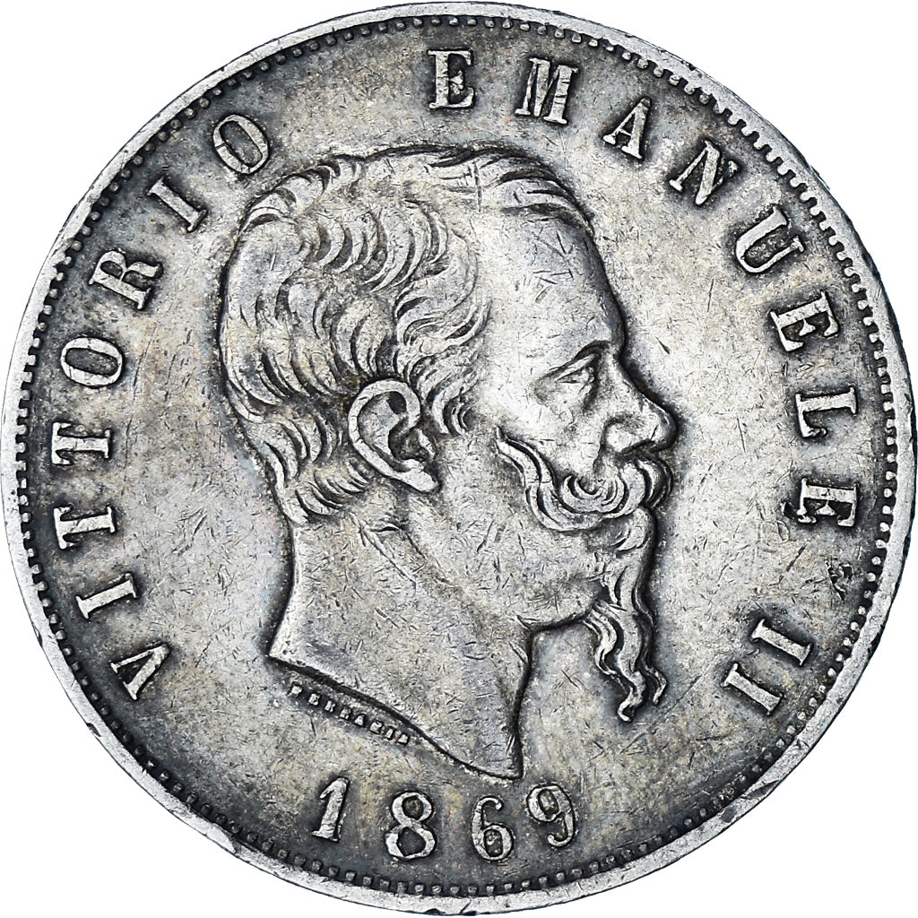 Moneta, Italia, Vittorio Emanuele II, 5 Lire, 1869, Milan, BB, Argento, KM:8.3