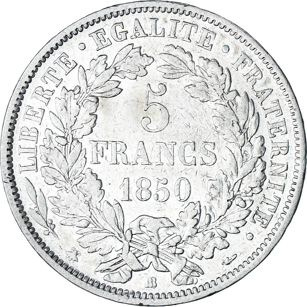 Monnaie, France, Cérès, 5 Francs, 1850, Strasbourg, TTB, Argent, Gadoury:719