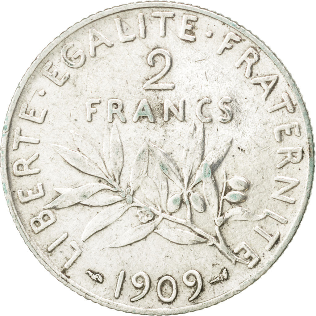 Moneta, Francia, Semeuse, 2 Francs, 1909, BB, Argento, KM:845.1, Gadoury:532
