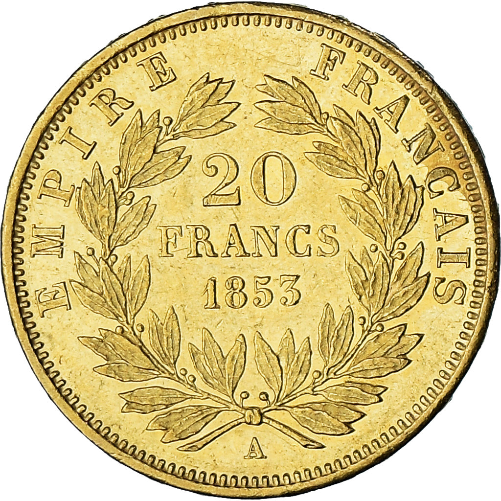 Moeda, França, Napoleon III, 20 Francs, 1853, Paris, AU(50-53), Dourado