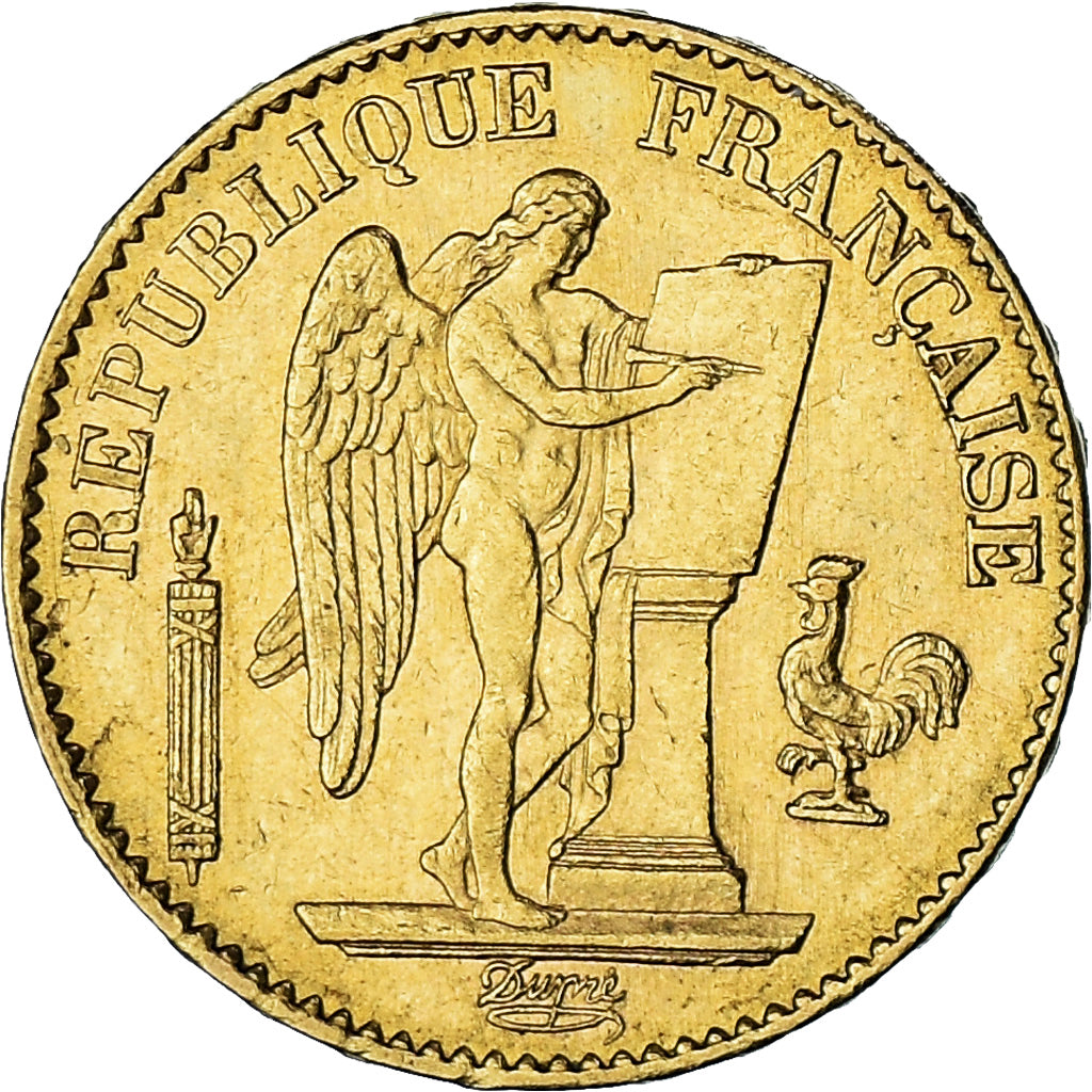 Moneta, Francja, Génie, 20 Francs, 1875, Paris, AU(55-58), Złoto, KM:825