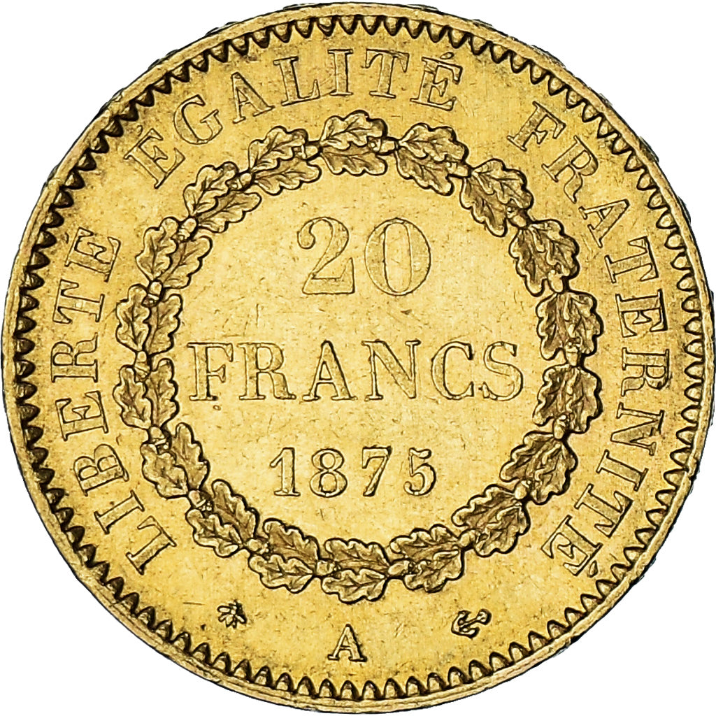 Moneta, Francja, Génie, 20 Francs, 1875, Paris, AU(55-58), Złoto, KM:825