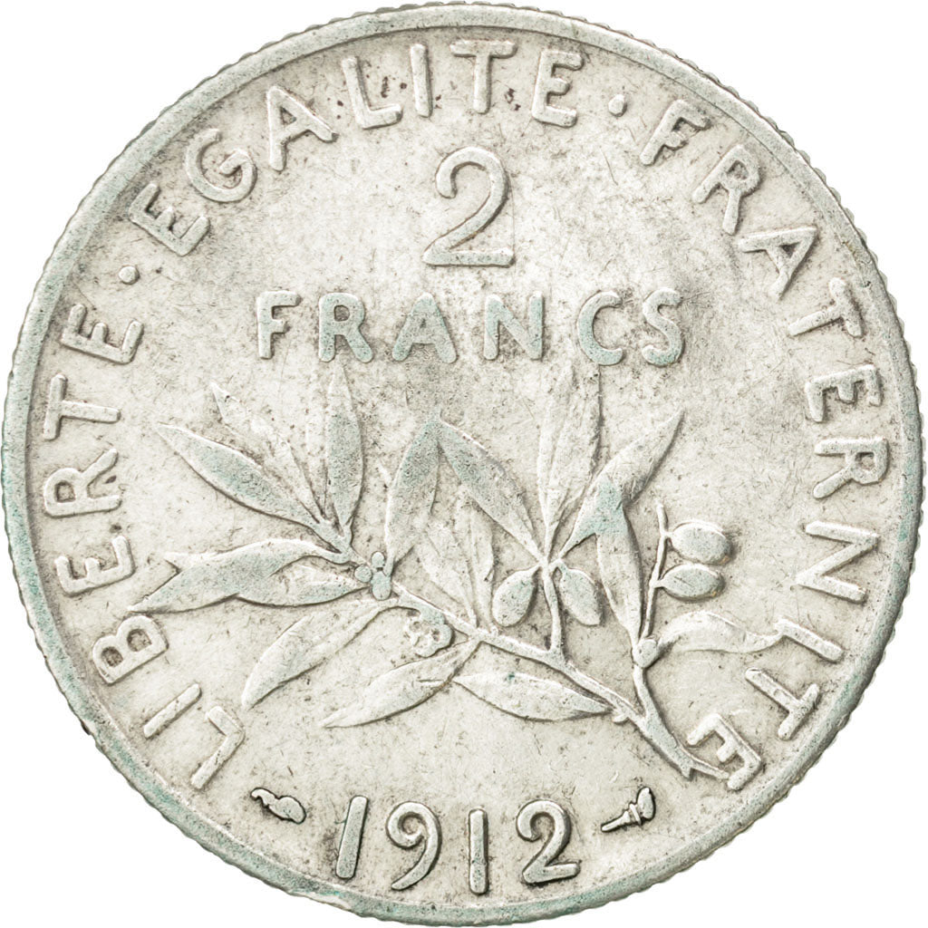 Munten, Frankrijk, Semeuse, 2 Francs, 1912, ZF, Zilver, KM:845.1, Gadoury:532