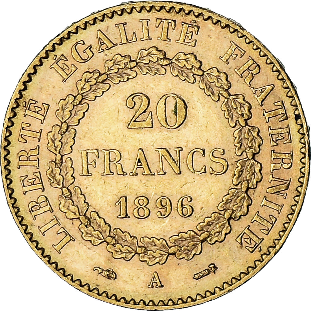Moeda, França, Génie, 20 Francs, 1896, Paris, AU(50-53), Dourado, KM:825