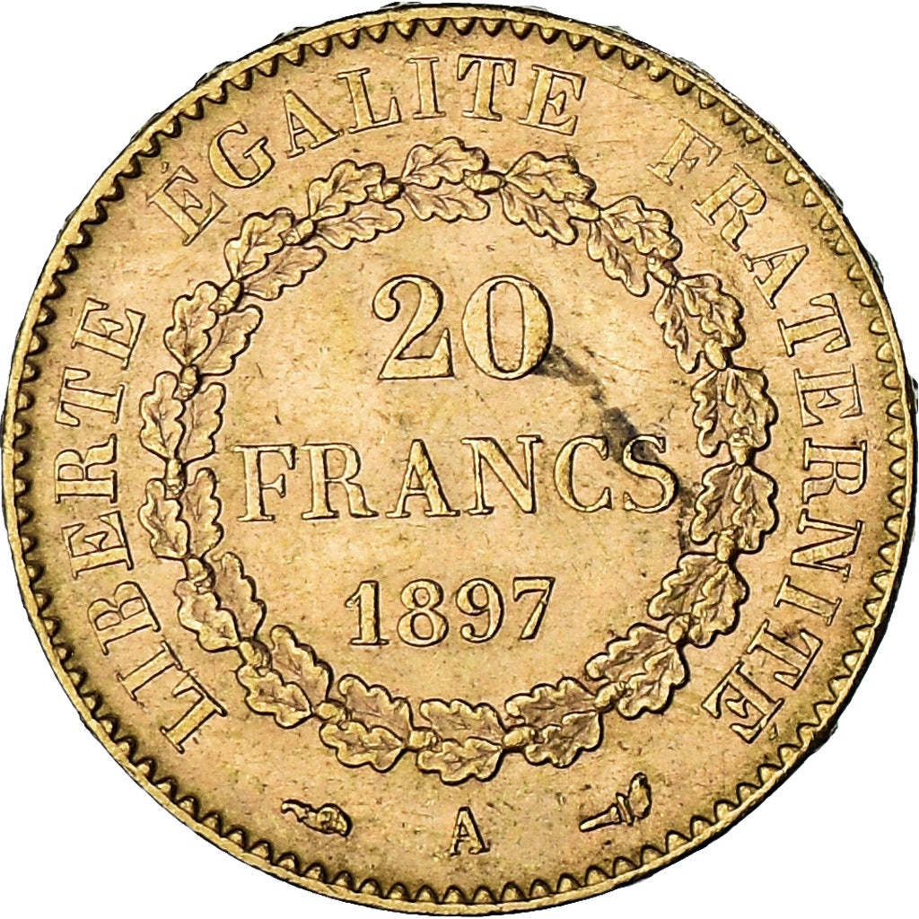 Moneta, Francja, Génie, 20 Francs, 1897, Paris, AU(50-53), Złoto, KM:825
