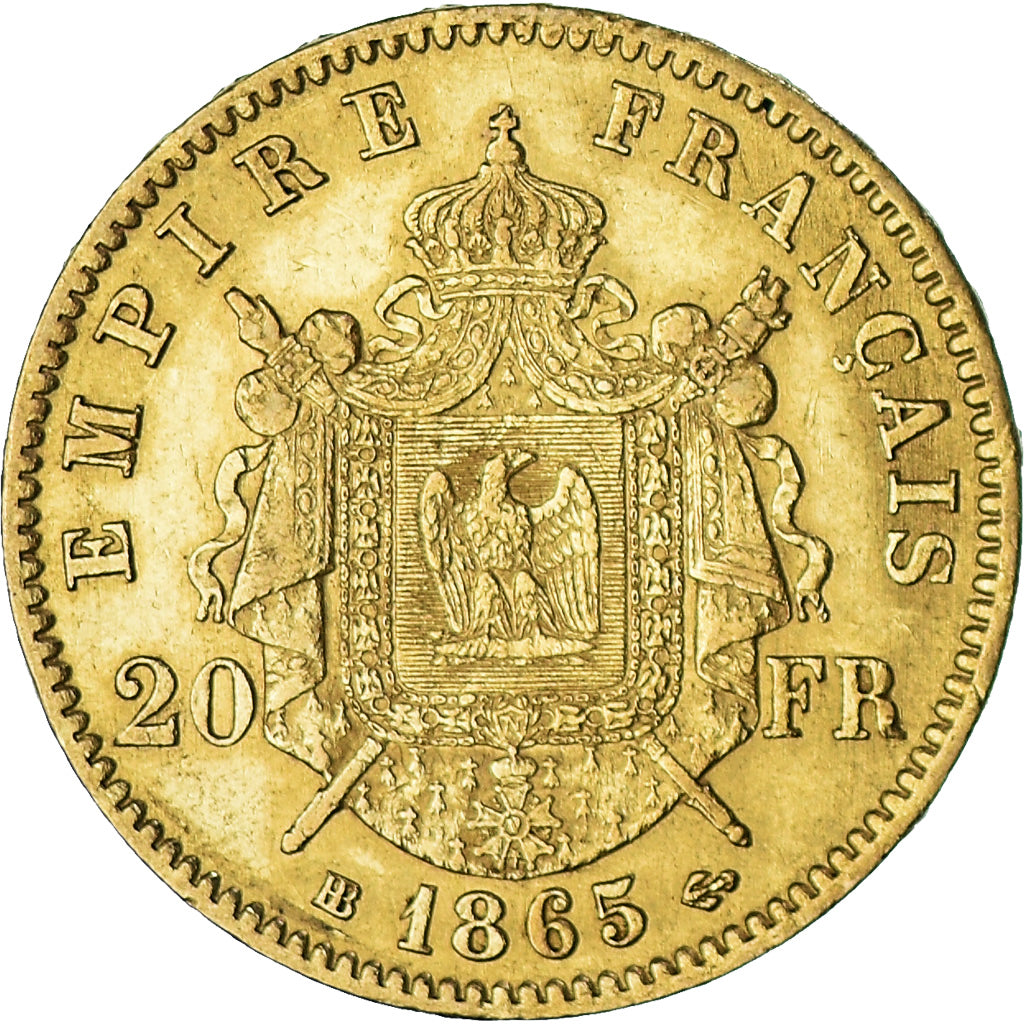 Münze, Frankreich, Napoleon III, 20 Francs, 1865, Strasbourg, SS+, Gold
