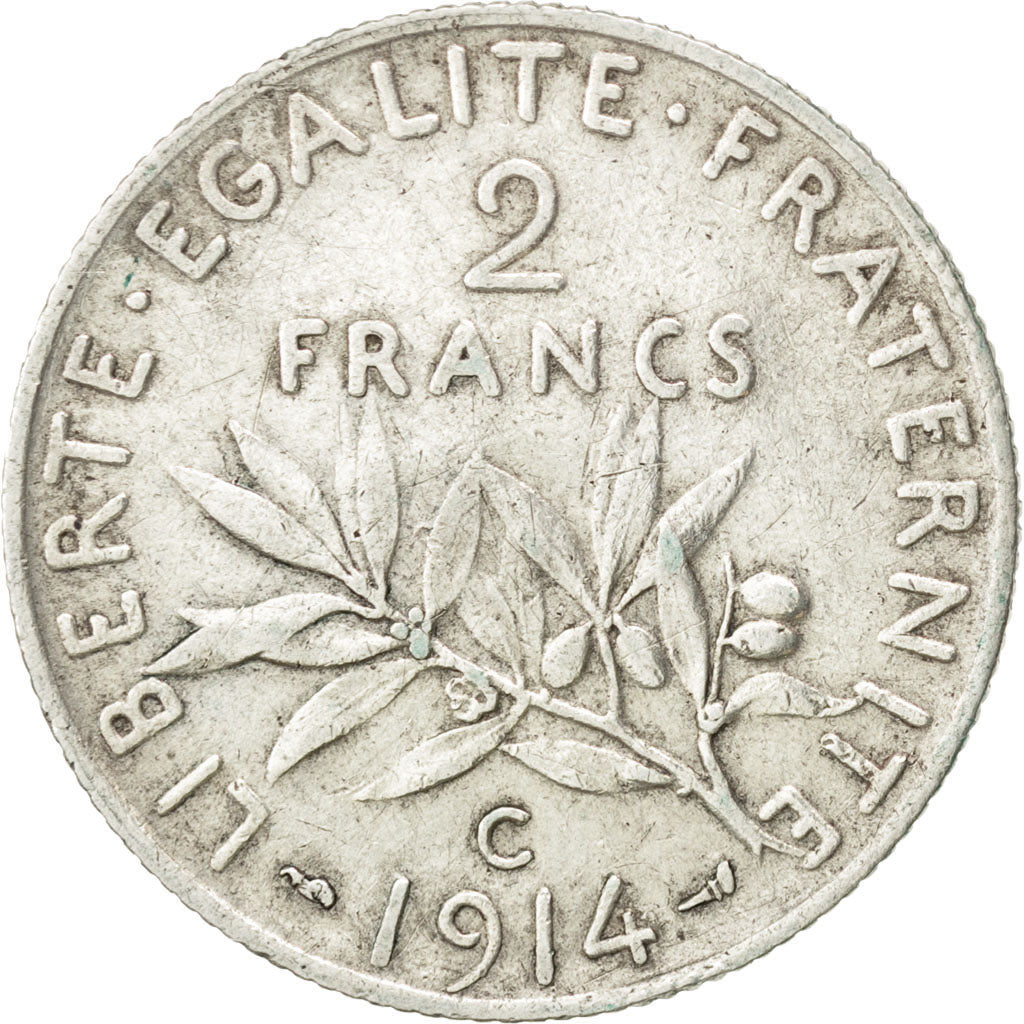 Francia, Semeuse, 2 Francs, 1914, Castelsarrasin, BB, Argento, KM:845.2, Gado...