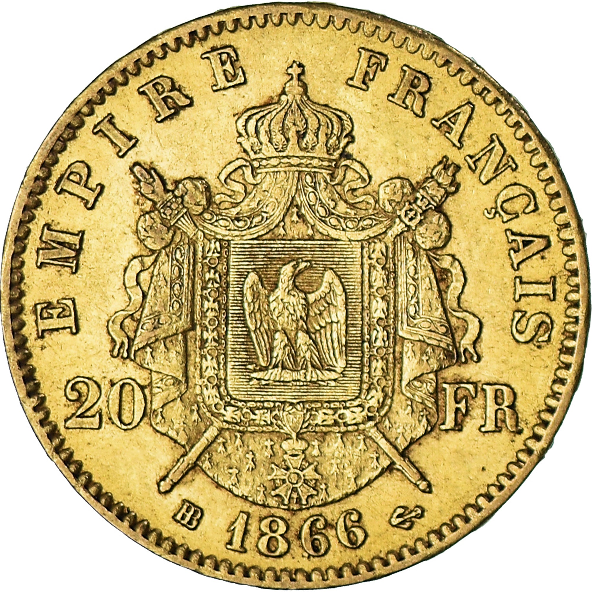 Coin, France, Napoleon III, 20 Francs, 1866, Strasbourg, AU(50-53), Gold