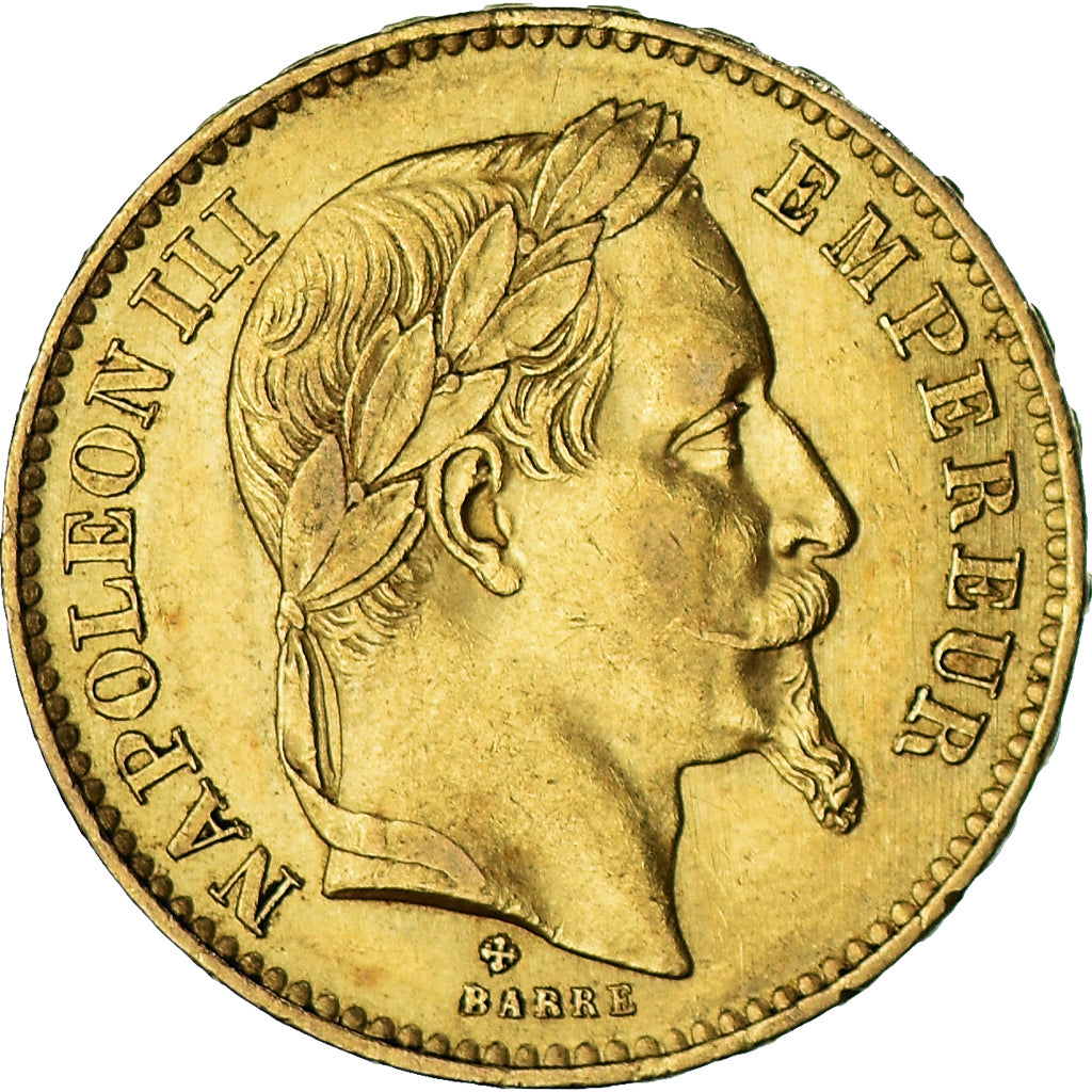 Coin, France, Napoleon III, 20 Francs, 1867, Strasbourg, AU(50-53), Gold