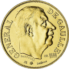 France, Medal, Général De Gaulle, 1980, Module de 20 francs, MS(65-70), Gold