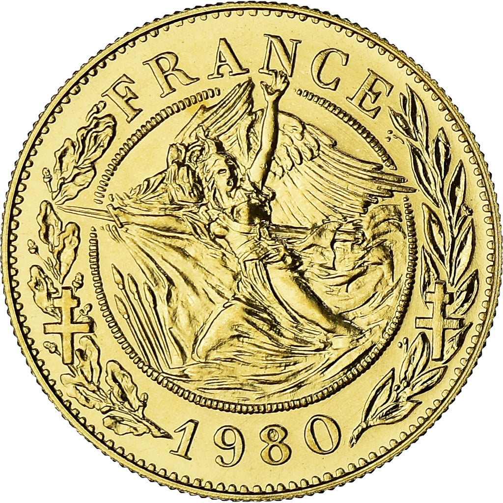 France, Medal, Général De Gaulle, 1980, Module de 20 francs, MS(65-70), Gold