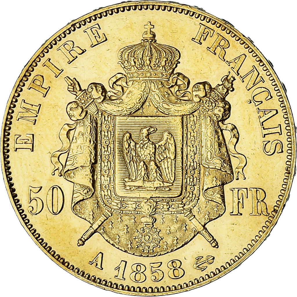 Münze, Frankreich, Napoleon III, 50 Francs, 1858, Paris, SS+, Gold, KM:785.1