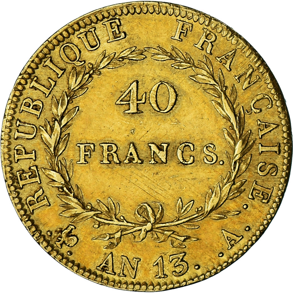 Coin, France, Napoleon I, 40 Francs, AN 13, Paris, AU(50-53), Gold, KM:664.1, Le