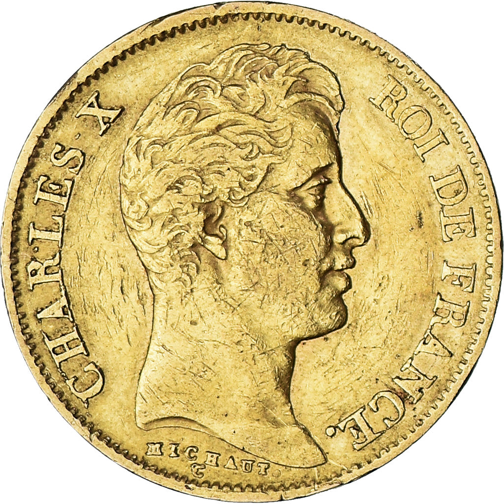 Moneta, Francia, Charles X, 40 Francs, 1830, Paris, MB+, Oro, KM:721.1