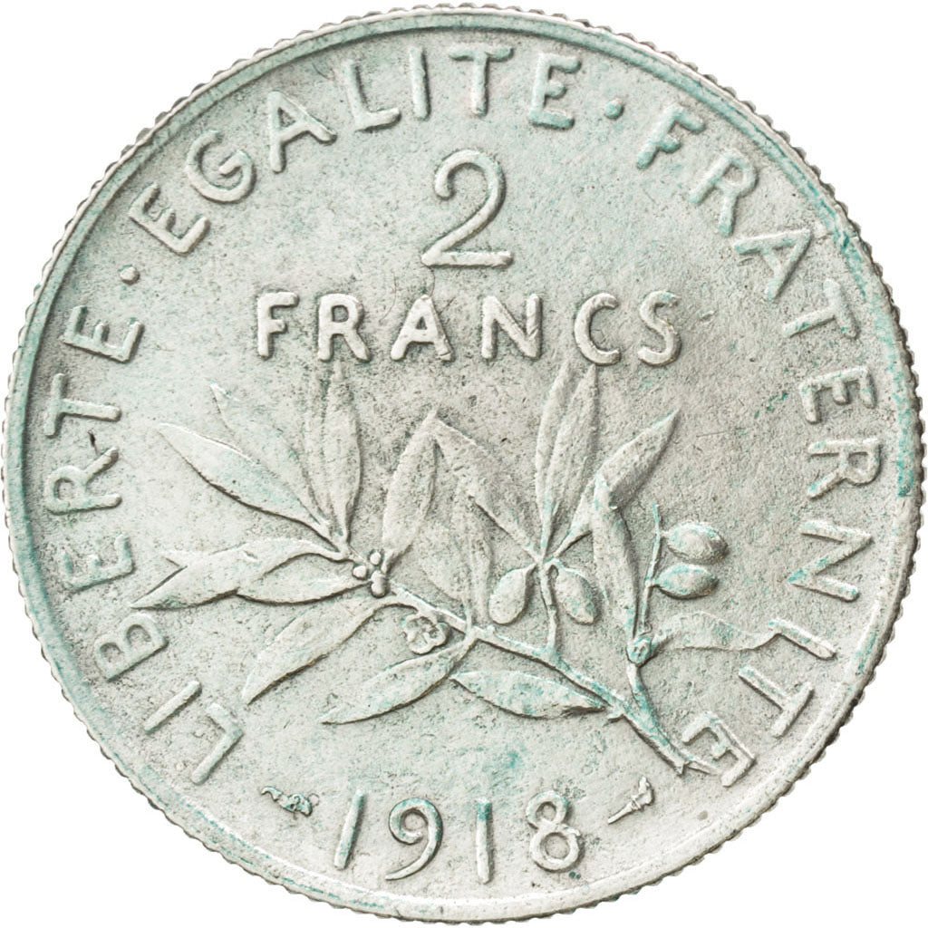 Francia, Semeuse, 2 Francs, 1918, BB+, Argento, KM:845.1, Gadoury:532