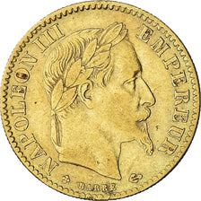 Moneda, Francia, Napoleon III, 10 Francs, 1863, Strasbourg, BC+, Oro, KM:800.2