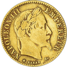 Moneta, Francja, Napoleon III, 10 Francs, 1864, Strasbourg, VF(20-25), Złoto