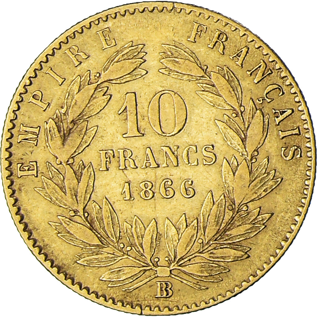Munten, Frankrijk, Napoleon III, 10 Francs, 1866, Strasbourg, ZF, Goud