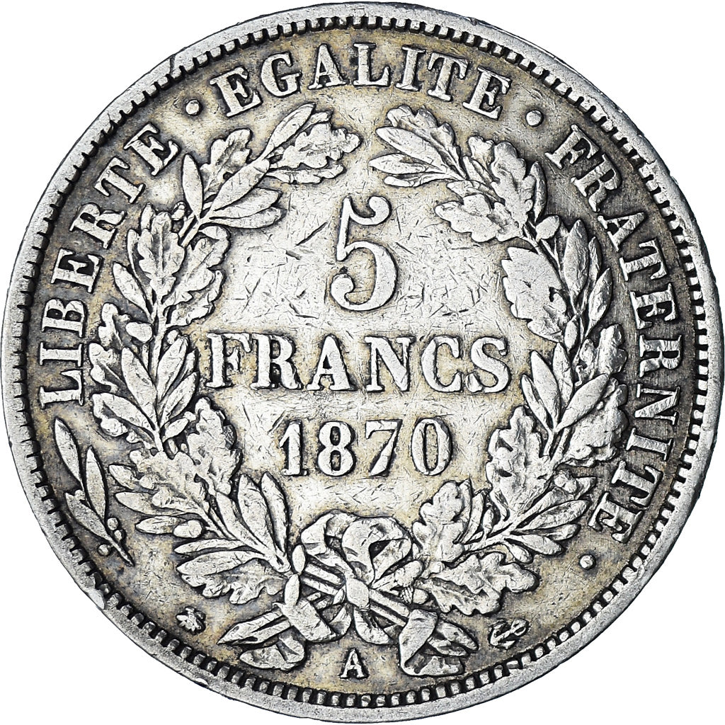 Coin, France, Cérès, 5 Francs, 1870, Paris, VF(30-35), Silver, KM:819