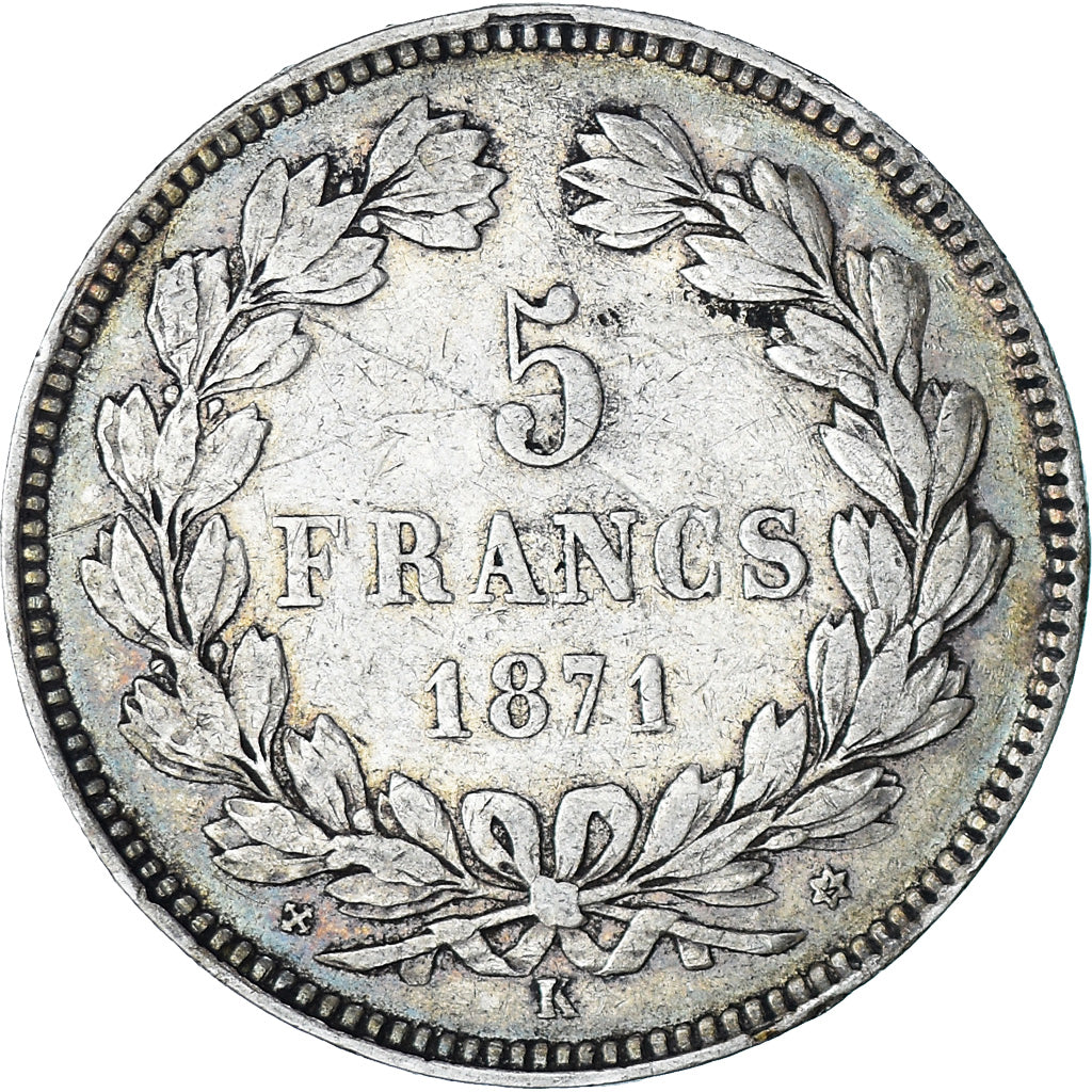 Coin, France, Cérès, 5 Francs, 1871, Bordeaux, VF(30-35), Silver, KM:818.2