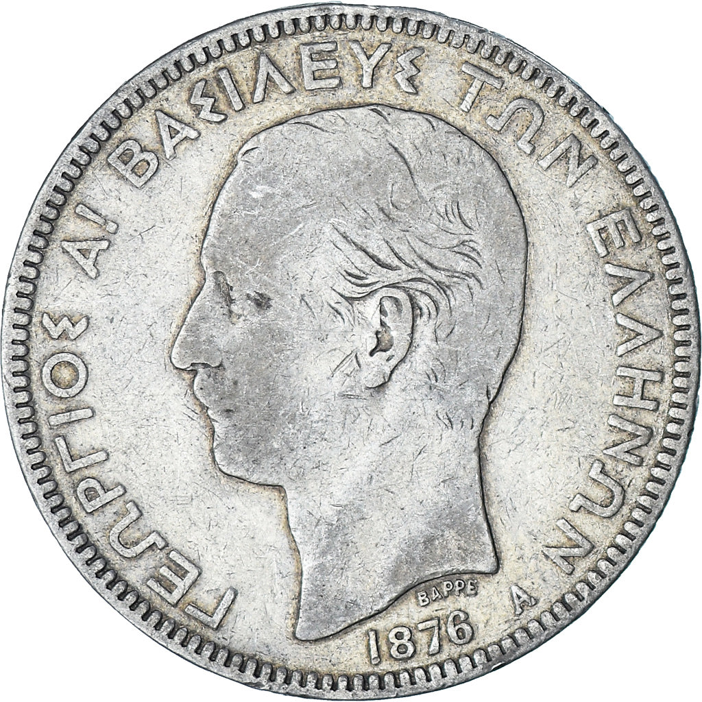 Coin, Greece, George I, 5 Drachmai, 1876, Paris, VF(20-25), Silver, KM:46