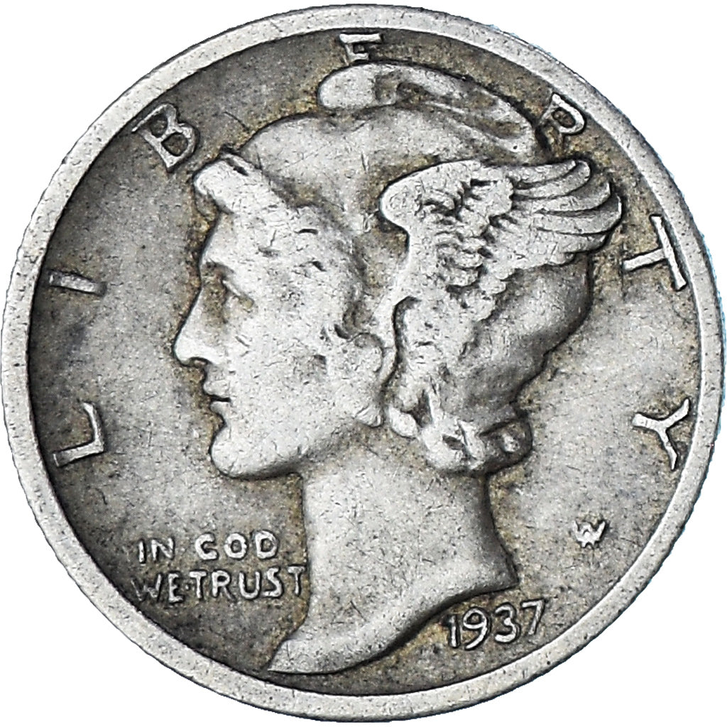 Moneta, Stati Uniti, Mercury Dime, Dime, 1937, Denver, MB+, Argento, KM:140