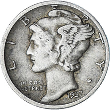 Moneta, Stati Uniti, Mercury Dime, Dime, 1937, Denver, MB+, Argento, KM:140