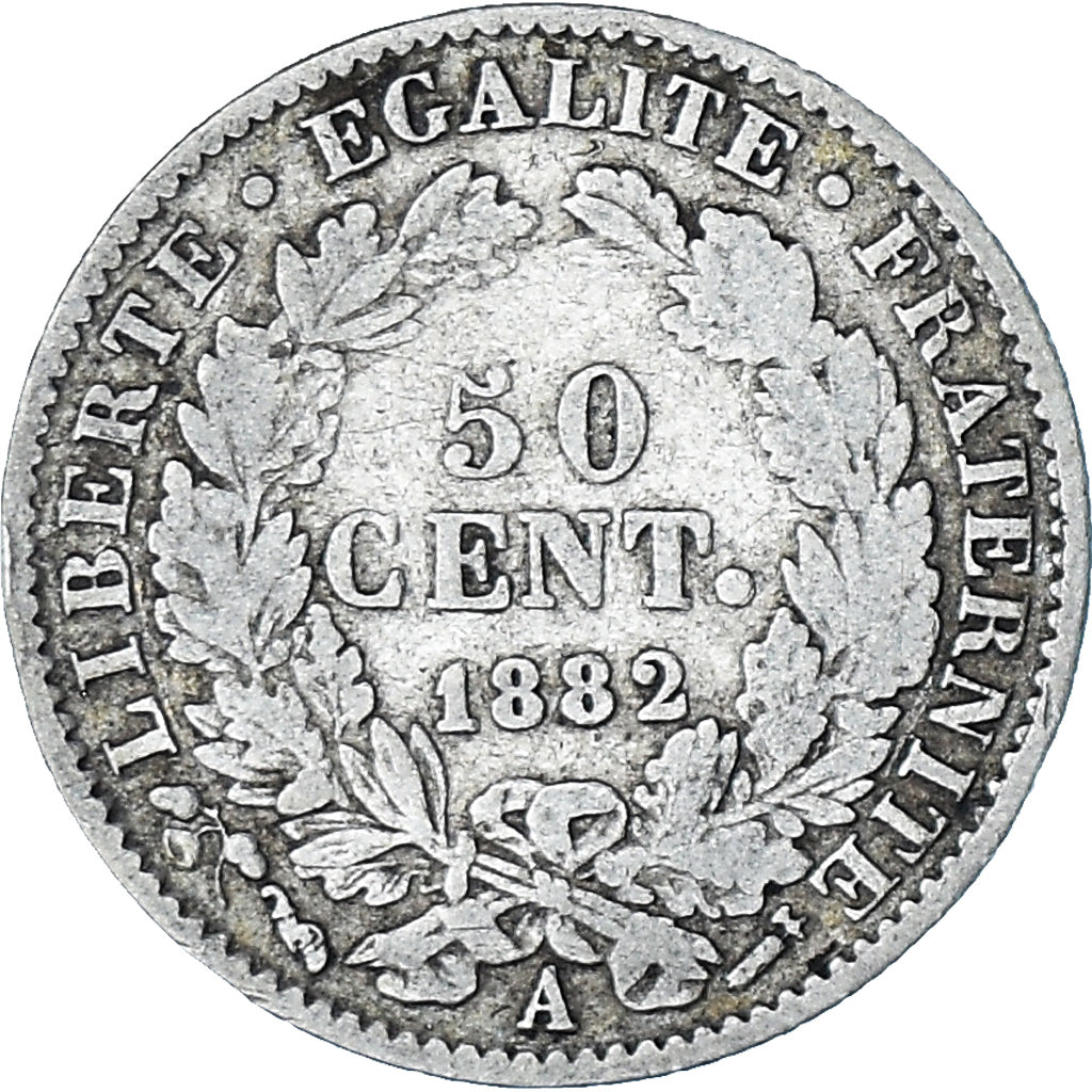 Munten, Frankrijk, Cérès, 50 Centimes, 1882, Paris, ZG+, Zilver, KM:834.1