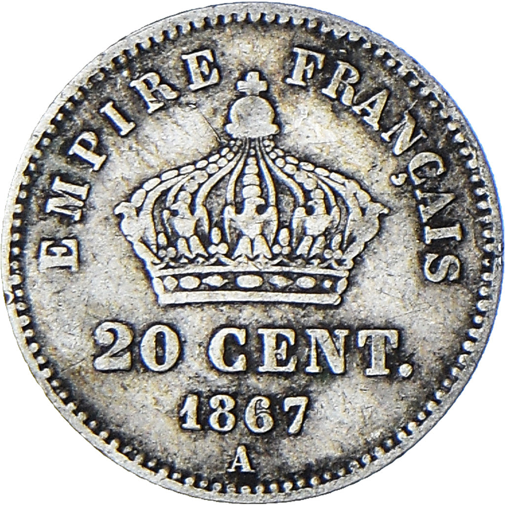 Coin, France, Napoleon III, 20 Centimes, 1867, Paris, F(12-15), Silver