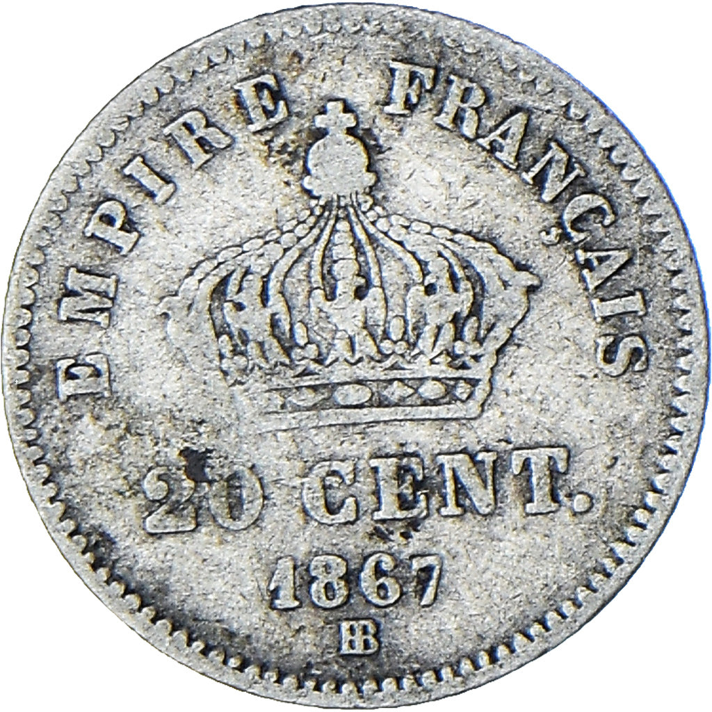Münze, Frankreich, Napoleon III, 20 Centimes, 1867, Strasbourg, SGE+, Silber