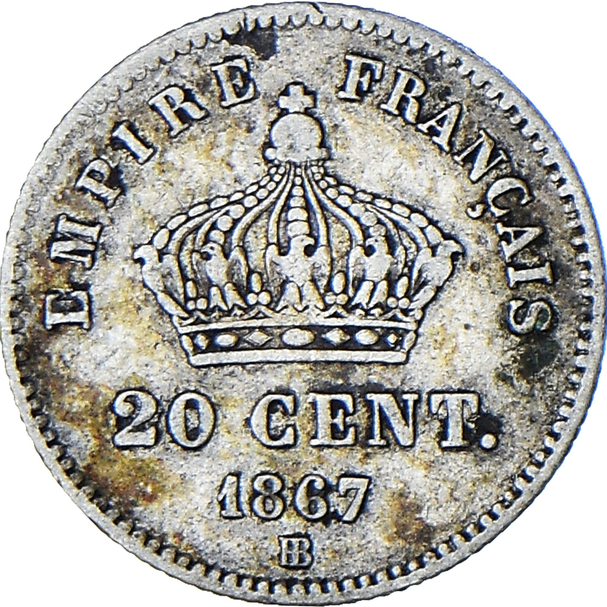 Moneta, Francja, Napoleon III, 20 Centimes, 1867, Strasbourg, VF(20-25), Srebro