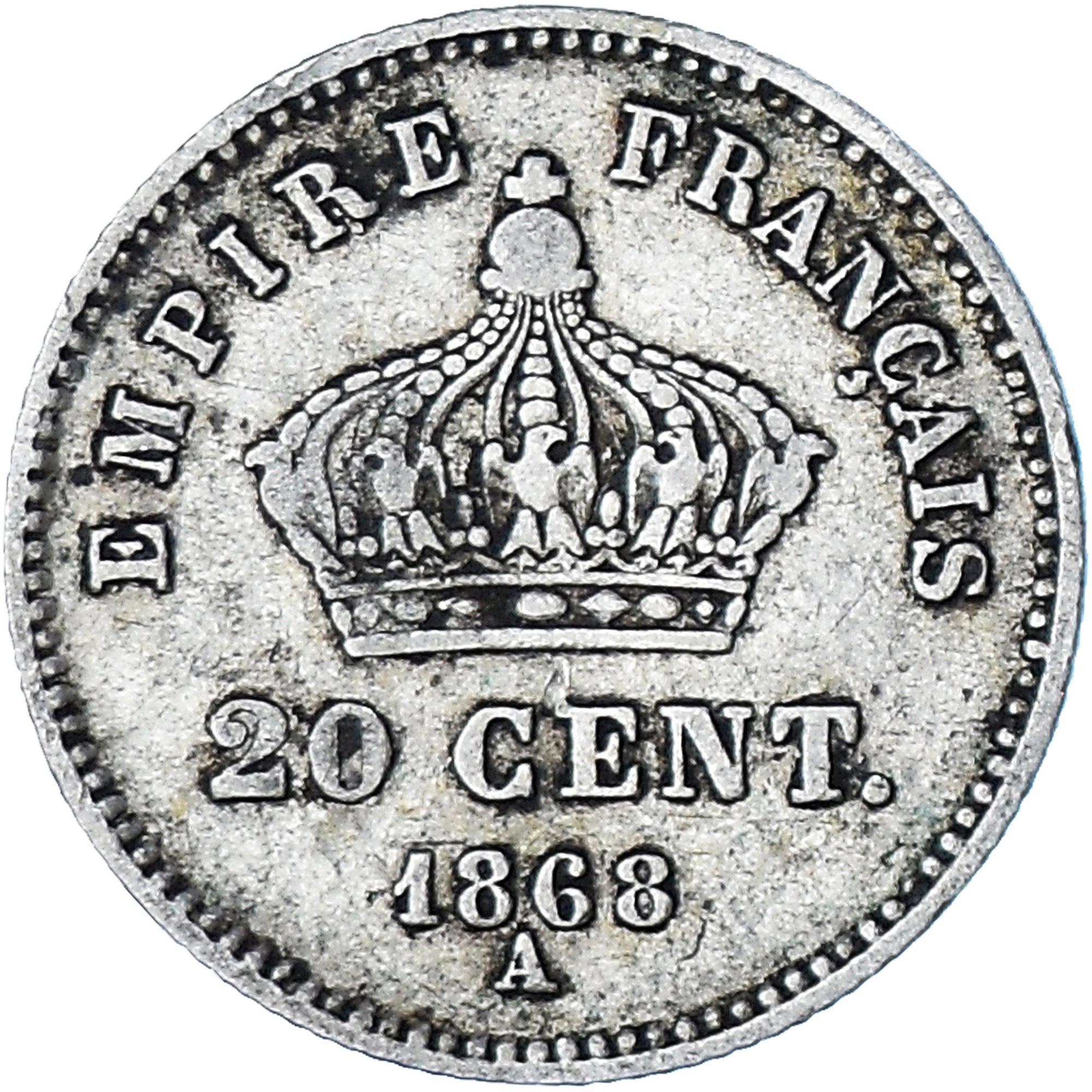 Francja, Napoleon III, 20 Centimes, 1868, Paris, Srebro, F(12-15), Gadoury:309