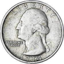 États-Unis, Washington Quarter, Quarter, 1934, Philadelphie, TB+, Argent