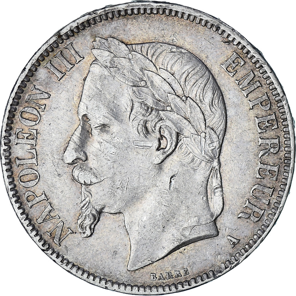 Moneta, Francia, Napoleon III, 5 Francs, 1867, Paris, MB+, Argento, KM:799.1