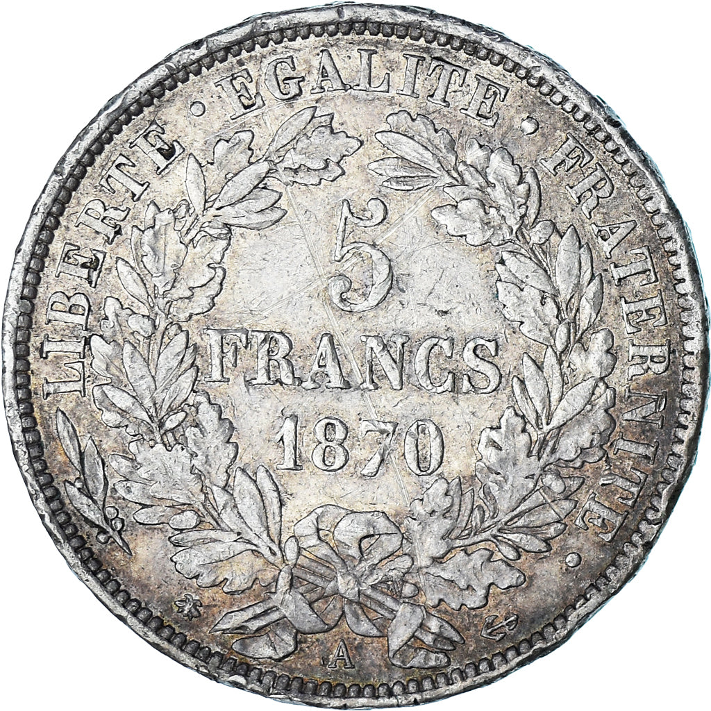 Coin, France, Cérès, 5 Francs, 1870, Paris, EF(40-45), Silver, KM:819