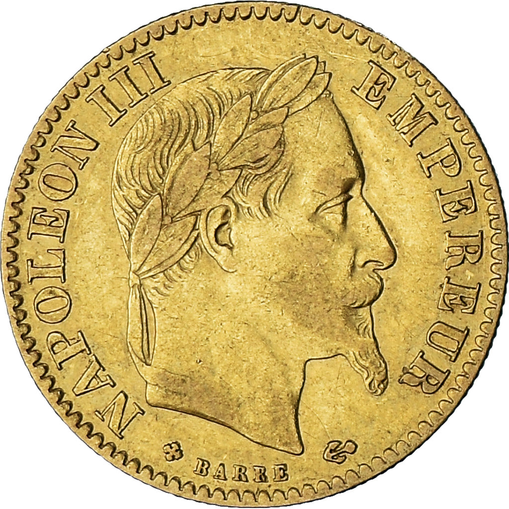 Moneta, Francia, Napoleon III, 10 Francs, 1868, Strasbourg, BB, Oro, KM:800.2