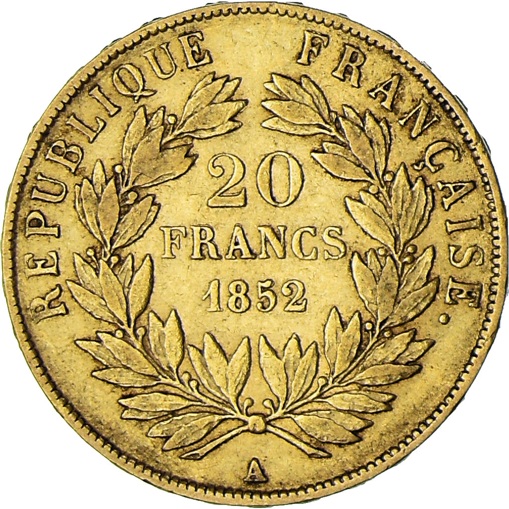 Munten, Frankrijk, Napoleon III, 20 Francs, 1852, Paris, ZF, Goud, KM:774
